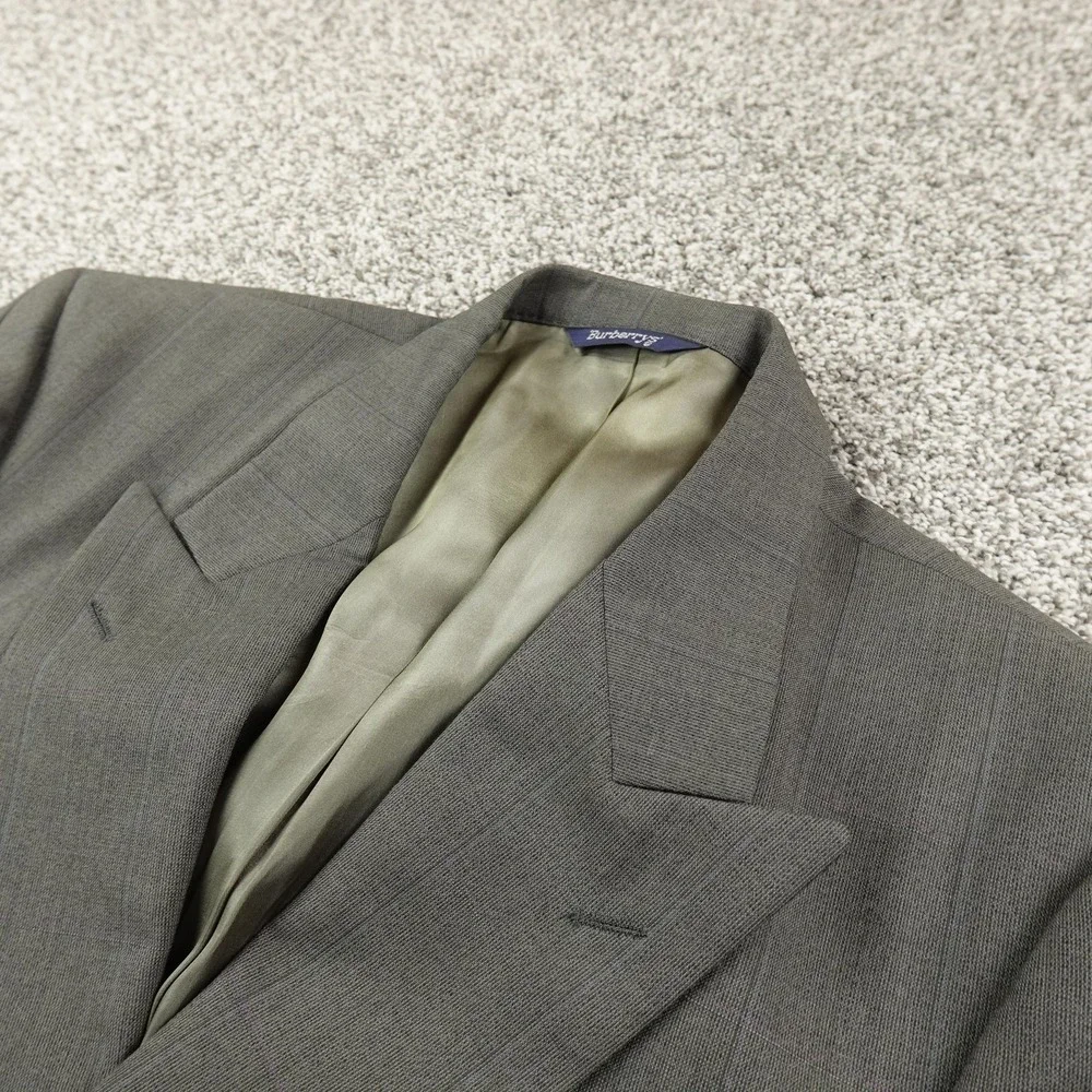 VTG Burberrys Blazer Mens 42 Gray Wool Double Breasted Peak Lapel Jacket Coat